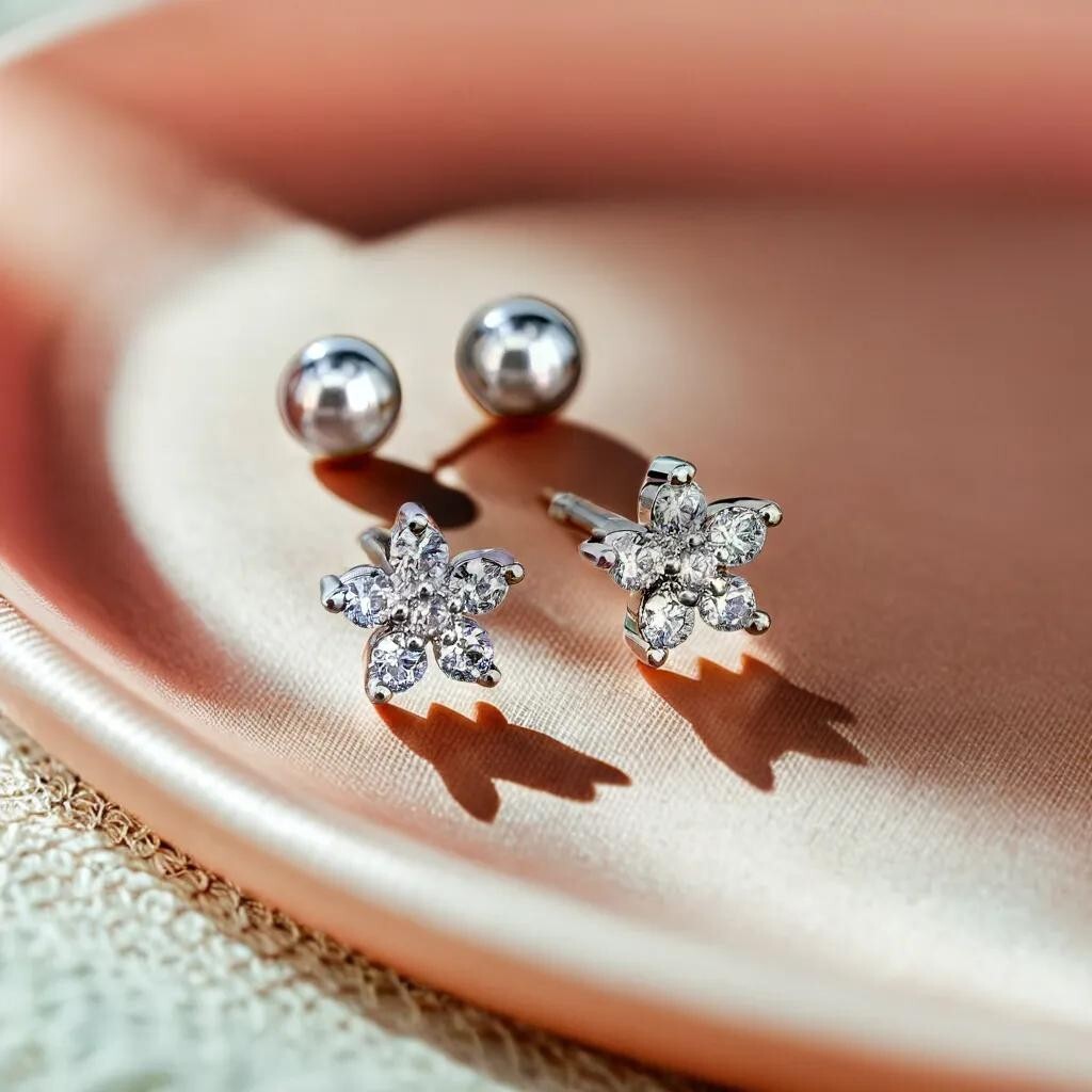 Tiny Flower Cubic Zirconia Cartilage Stud Earrings for Women-image
