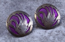 Sterling Silver Round Earrings Swan