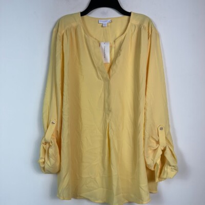 Charter Club Womens XL Citron Aura Yellow Button Up Collared Top NWT BQ89