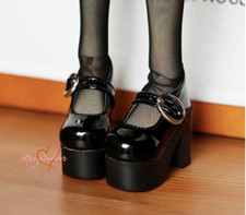 1/4MSD 1/3SD BJD Doll Shoes High Heels Thick Sole Round-toe Buckle Bright Black