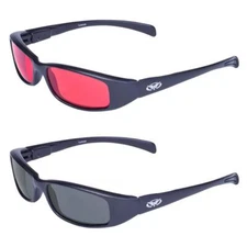 2 Global Vision Attitude Black Sport Motorcycle Glasses 1 Red & 1 Smoke Lens