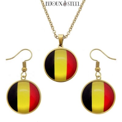 Schmuck Ohrringe und Halskette Flagge Belgien