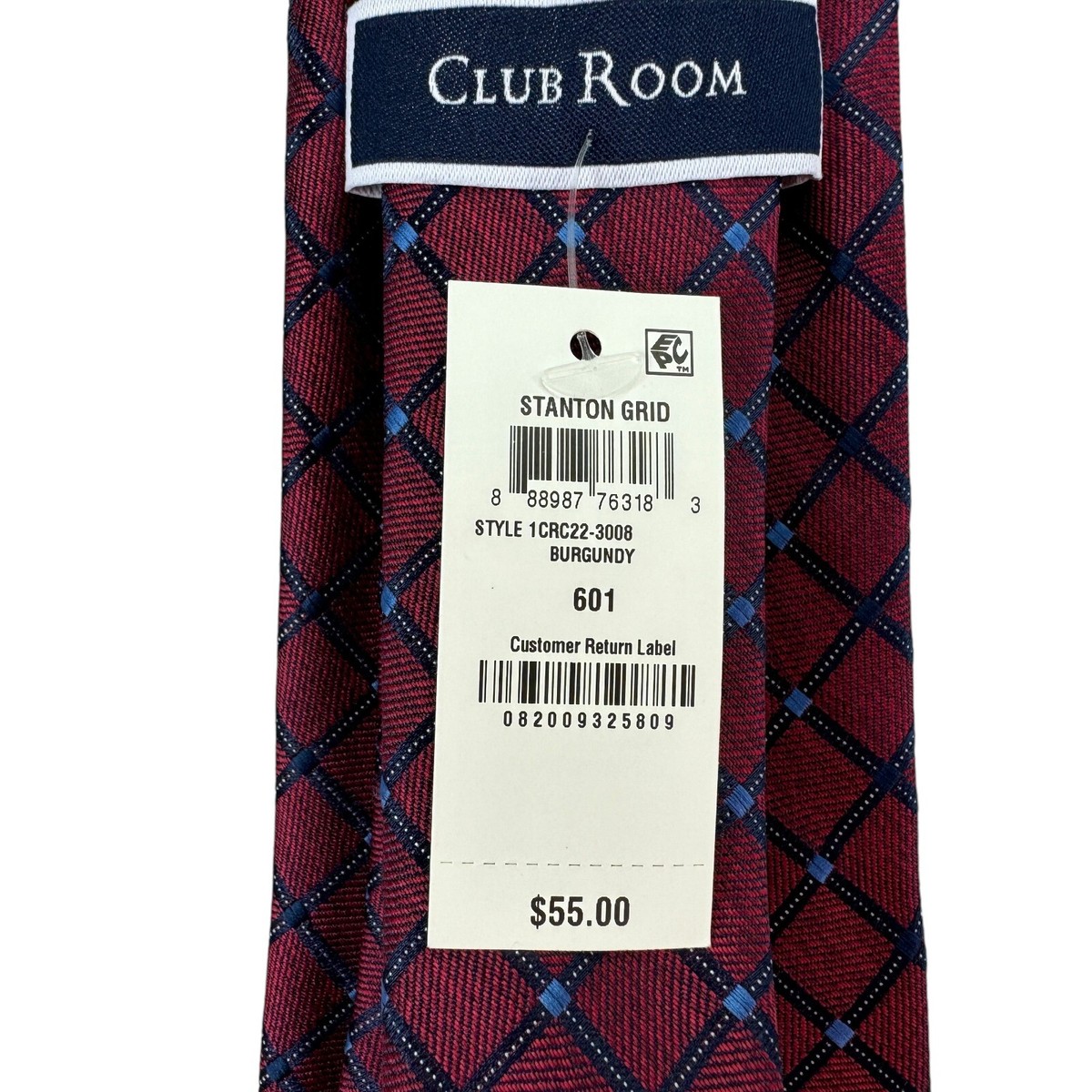 Club Room Mens Stanton Grid Classic Neck Tie Burgundy 3.25