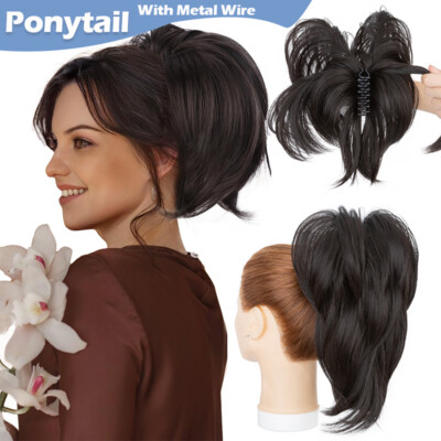 Short Claw Clip Ponytail Messy Bun Hair Piece Updo Extensions With Bendable Wire