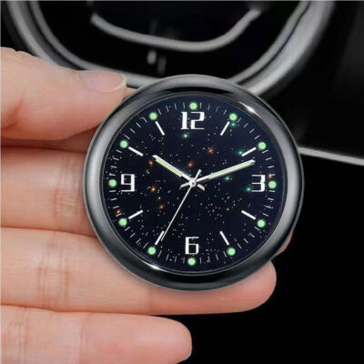 1PC Luminous Diamond Quartz Analog Watch Stick On Car Clock Accessories Black 
