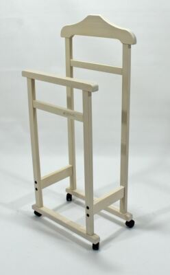 Appendiabiti Da Camera In Legno Di Faggio - Color Noce, Doppio Servomuto Con 4 Ruote, Made In Italy - Foto 4