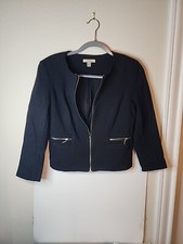 Roz Ali Womens Blazer Jacket Small Black Sleeve Zip Career