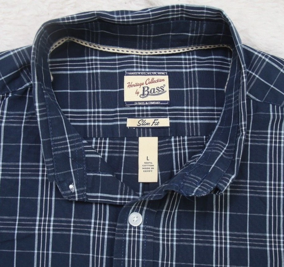 G.H. Camisa de vestir Bass & Co ajustada grande azul blanco abotonada manga larga 1-561 Foto 3 de 4