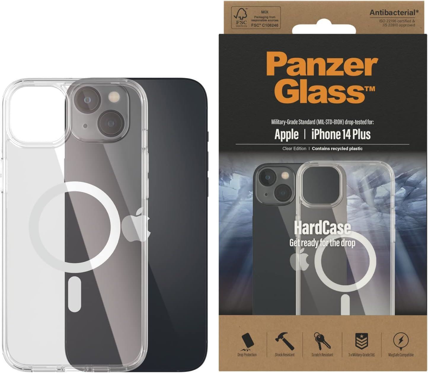 Panzer Vetro Grado Militare Standard Custodia Rigida per IPHONE 14 Più Clear -