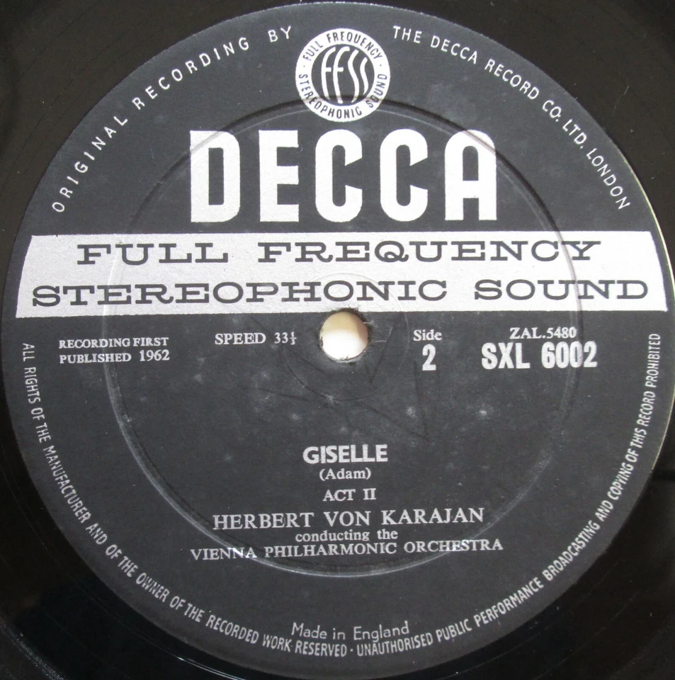 SXL 6002 ED1 Adam Giselle Karajan Vienna Philharmonic Decca WBG 1st VG - Image 2 of 4