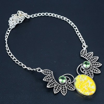 Bumble Bee Jasper, Tsavorite 925 Sterling Silver Necklace 18''