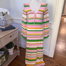 Show Me Your Mumu Vacay Maxi Dress Multi Rib Knit Striped Pink Green Large