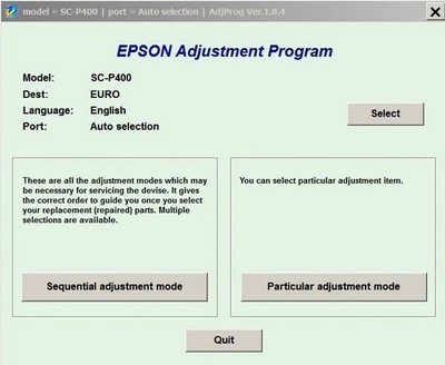 Epson SC-P400 EURO Ink Pad Counter Reset Pendrive