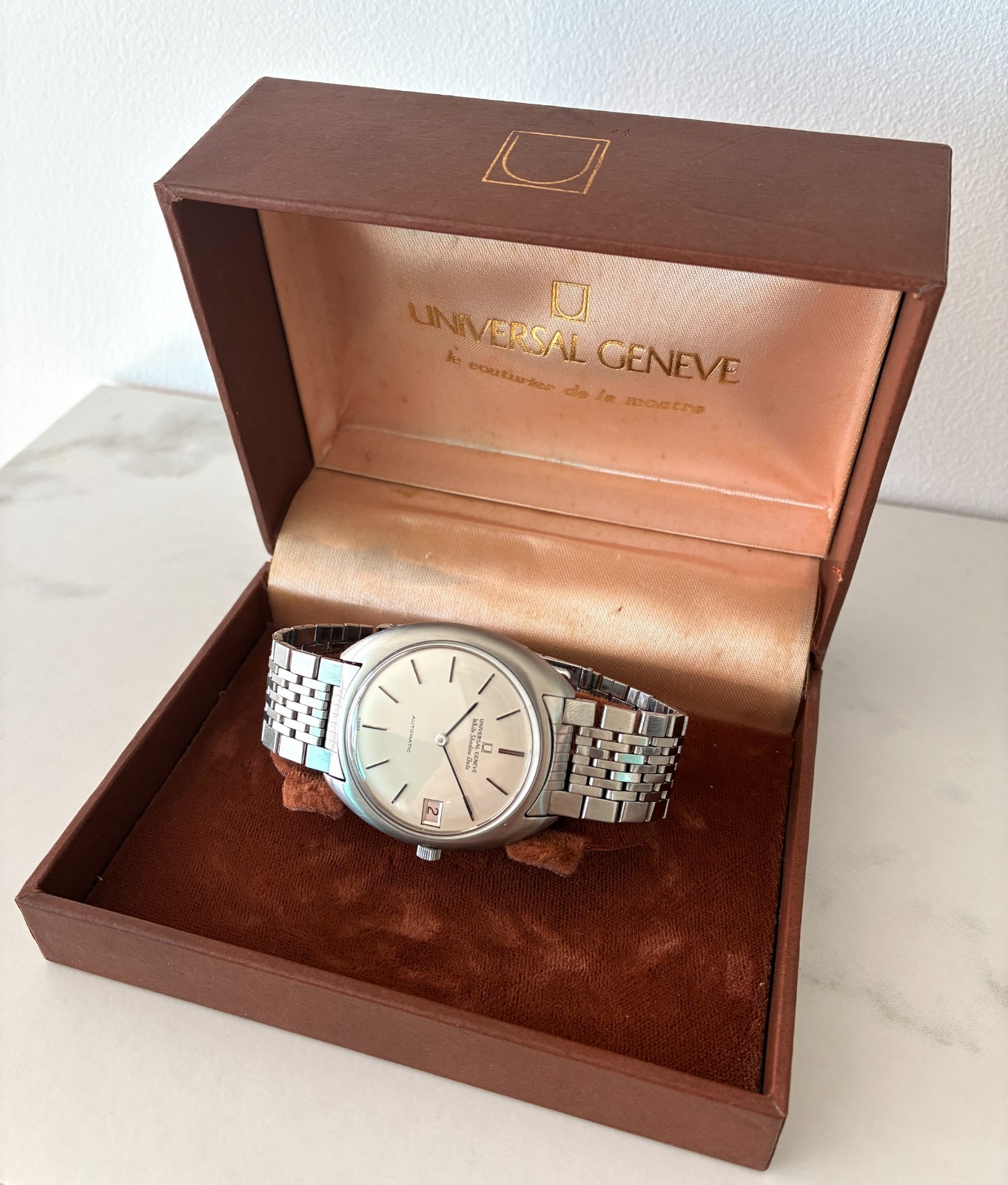 Universal Geneva White Shadow Date Automatic Micr… - image 3