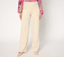 Belle by Kim Gravel Petite Resort Ready Ponte Wide Leg Pant w/ Buttons Sand Bar