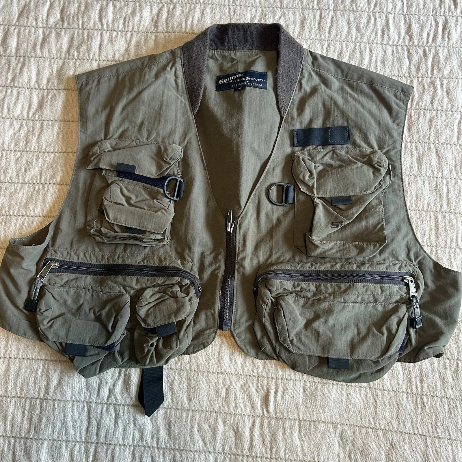 Simms Fly Fishing Vest Camo Green Solid Color Men’s XL