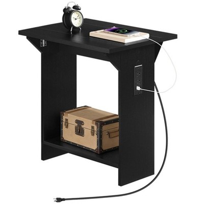 MAHANCRIS End Table with Charging Station, 21.7''L x 15.8''W x 23.6''H, Black