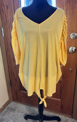 Tera & Sky 3X Beautiful Yellow Striped 3/4'' Sleeve Blouse