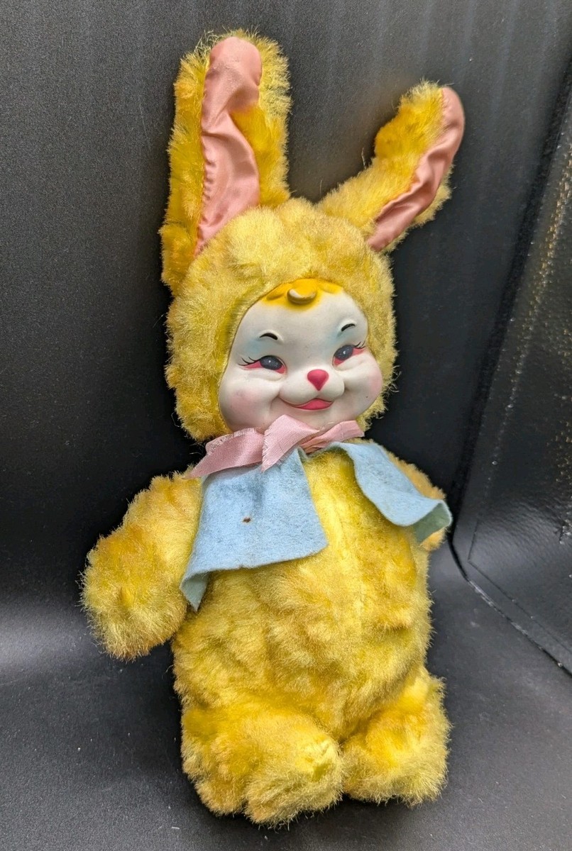 RUSHTON Company Vintage Rubber Face Plush Yellow Bunny Rabbit w