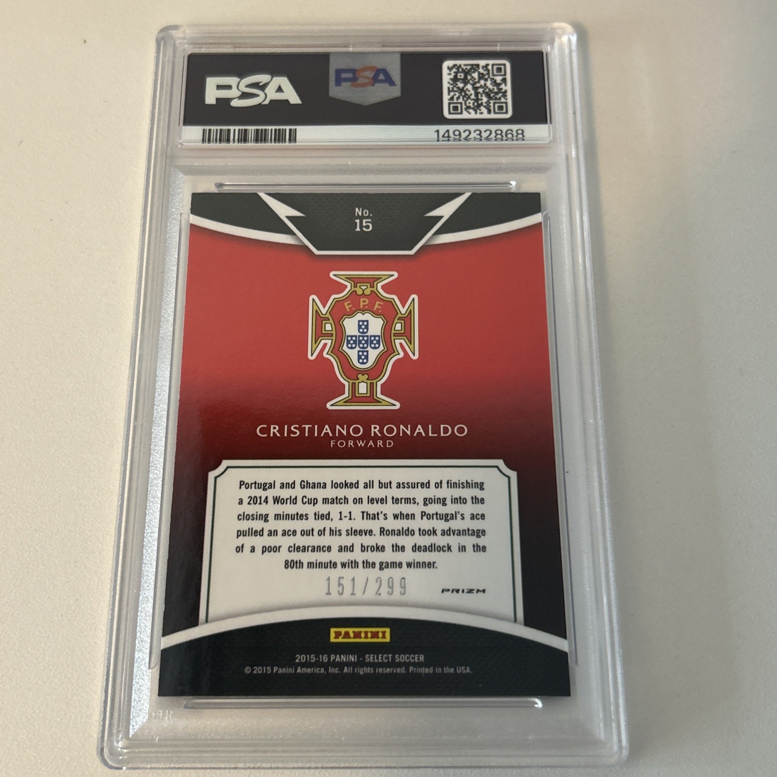 2015-16 Panini Select - Equalizers Cristiano Ronaldo #15 Blue Prizm /299 *PSA 8* view 3