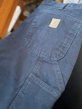 Vintage Carhartt Dungarees Work Pants Blue - Paint Stain- Men  s Size 33 X 34