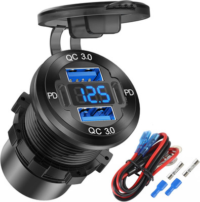 Upgraded 4 Port 12V USB Outlet Aluminum Charger, 78W Dual PD & QC Multiple USB P