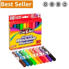 Assorted Washable Markers with Broad Tips - Perfect for Kids' Crafts - 10 Pack