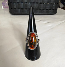 925 Sterlingsilber Ring mit ovalem Cognac-Ber...