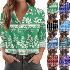 Women's Shirt With Floral Print Buttons, Long Sleeved Casual Regular Shirt