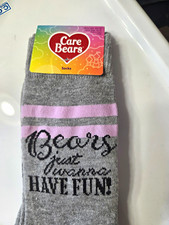 Care Bears Unisex Kids Crew Socks Size M Gray Pink Black Striped 1 Pair