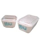 Vintage Pyrex Butterprint Amish Refrigerator Dish Set 501, 502 W/Lids, Set of 2