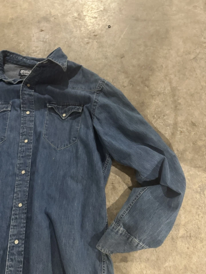 Polo Ralph Lauren Classic Western Denim Shirt Mens Sz L Pearl Snap Long Sleeve - Image 3 of 4