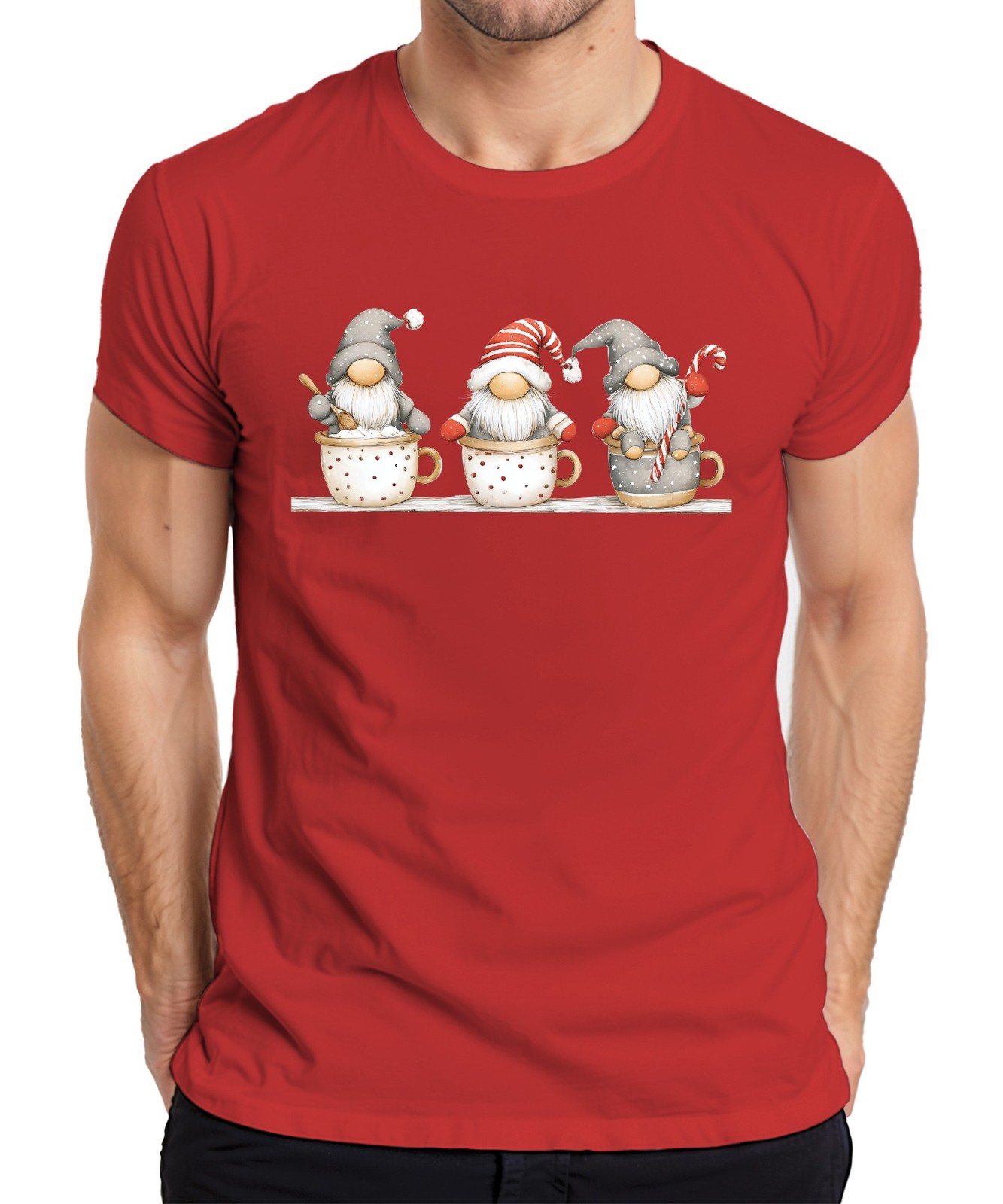 Christmas Elf Mug Beard Snowflakes Candy Cane Vintage Mens T-Shirt