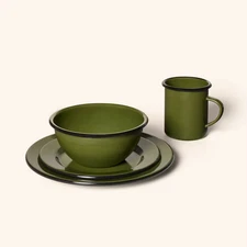 4pc Enamel Dinnerware Set Dark Green/Black - Woolrich