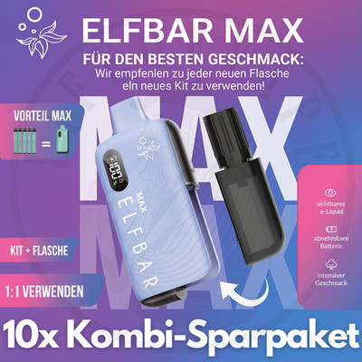 10x ELFBAR ELFA MAX E-Zigarette Sparpaket 100ml E-Liquid 20mg Nikotin NicSalt