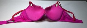 Victoria&rsquo;s Secret Sexy Little Things Bra 36D Pink Red Lace Rhinestone Push Up