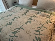 Vtg Handmade Duvet King With Bedskirt 100 Cotton Moss Green Leaves Flowers
