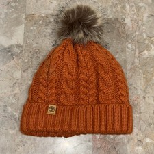 Timberland Autumn Woods Cable Cozy Fleece Lined Pom Beanies Rust Orange