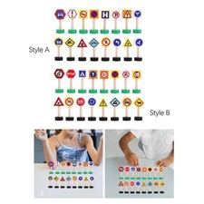 16x Wood Traffic Signs Preschool Learning Toy Cognitive Train Track Accessories