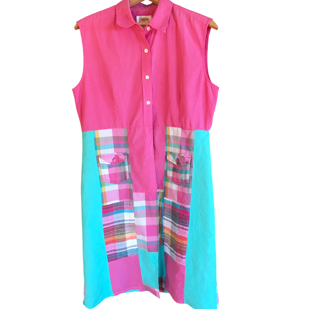 Patchwork Boho Duster: Handmade Pink Aqua Plaid S… - image 5