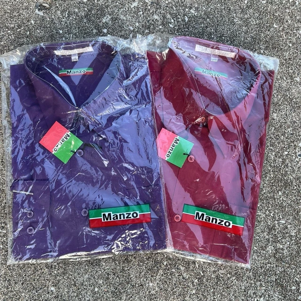 Camisas de vestir Manzo 2 manga larga abotonadas en rojo y morado. Talla 17 32/33 Nuevo con etiquetas Foto 4 de 4