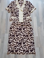 Vintage Custom Made 2 Piece Suit Leopard Print Jacket Skirt Set Size M