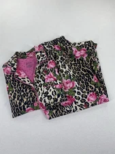 Nick & Nora Leopard, Cheetah And Pink Rose Print Capri Pajama Set Size Small