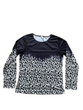 Black/White Cheetah Leopard Animal Print Long Sleeve Women’s Blouse XL Boho