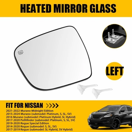 Left Heated Mirror Glass For 2014-20 Nissan Rogue 15-23 Murano 17-20 Pathfinder