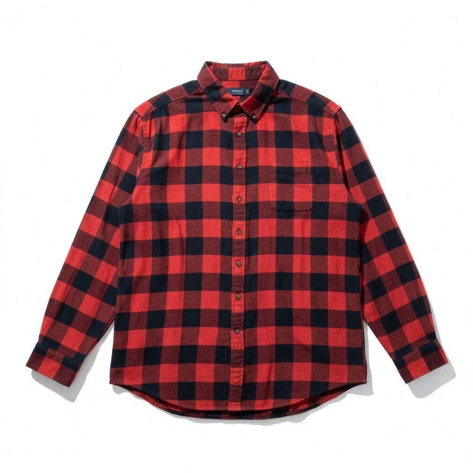 男式红色黑色水牛格子法兰绒衬衫 - 长袖纽扣工作服 XL — 第 2/4 张图片