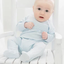 NWT Magnolia Baby Solid Blue Smocked Pima Cotton Footie Romper Preemie Boys 00