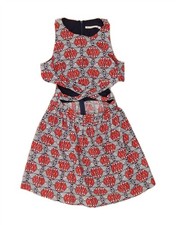 ZARA Womens Sleeveless A-Line Dress UK 12 Medium Red Geometric Cotton DO60