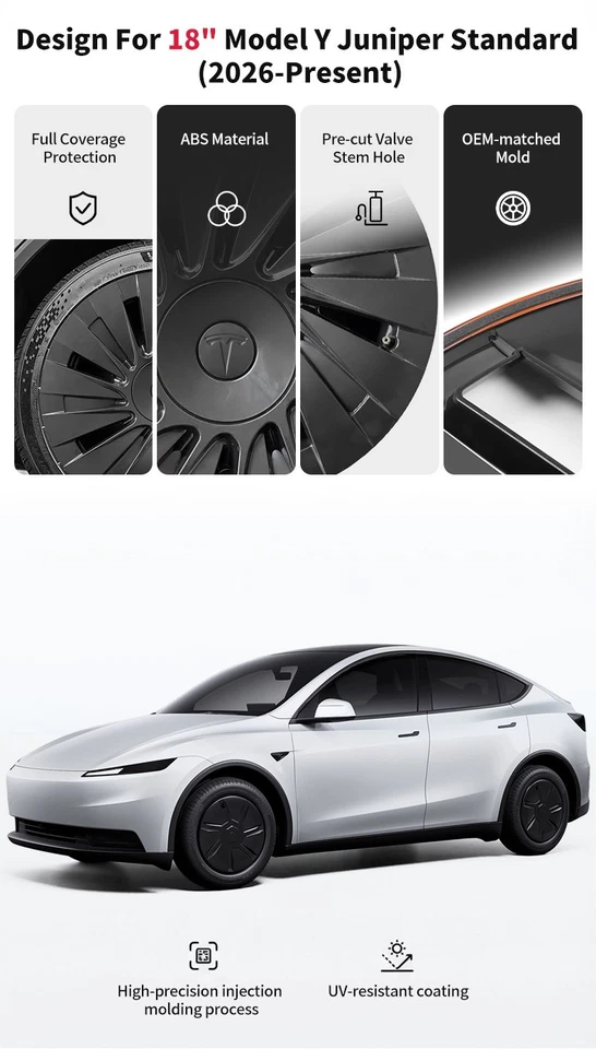 Pack de 4 Enjoliveurs TESLA MODEL Y Standard 2026 Jantes 18 Pouces. - Photo 1/4