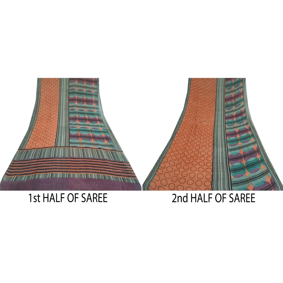 Sanskriti Vintage Sarees 100% Pure Georgette Silk Printed Sari Soft Craft Fabric - Image 3 of 4